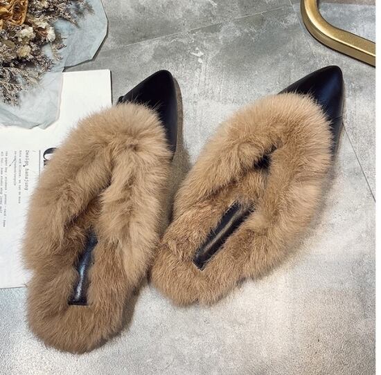 Katie 水色ファー付きミュール L