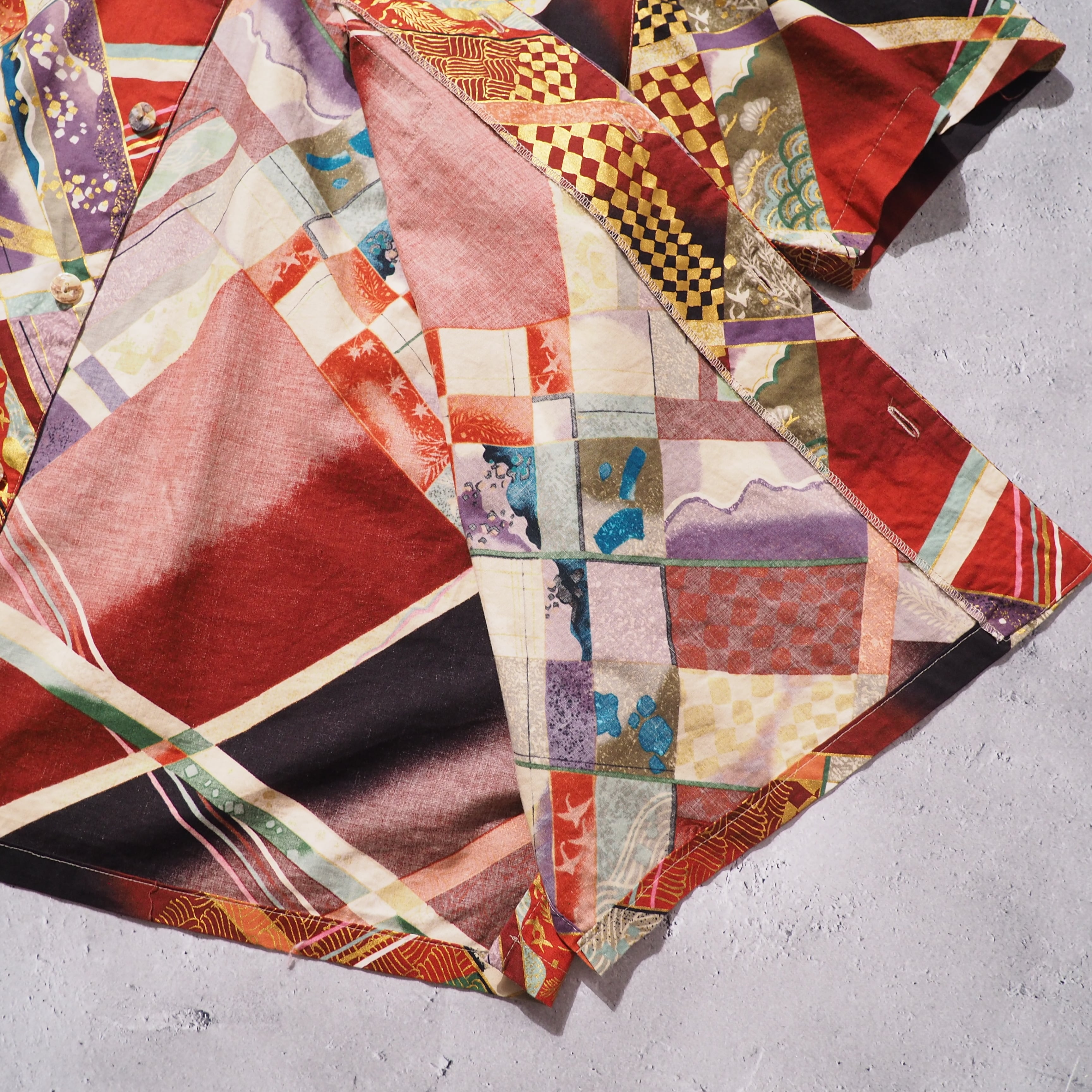" Special - 和柄 " Japanese oriental pattern vintage SS Open collar shirt
