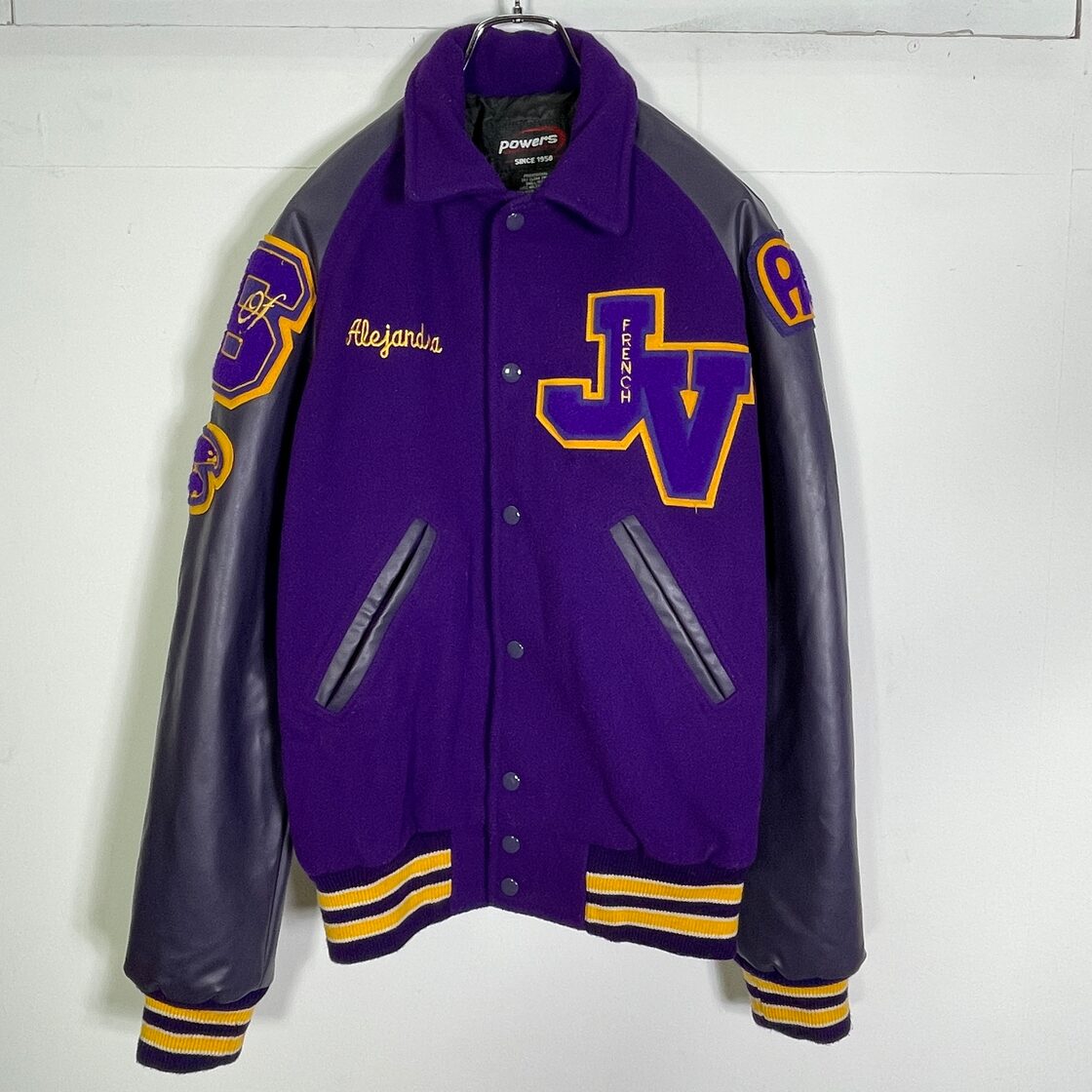 VAN 袖革スタジャン バーガンディ/イエロー powers stadium jacket 