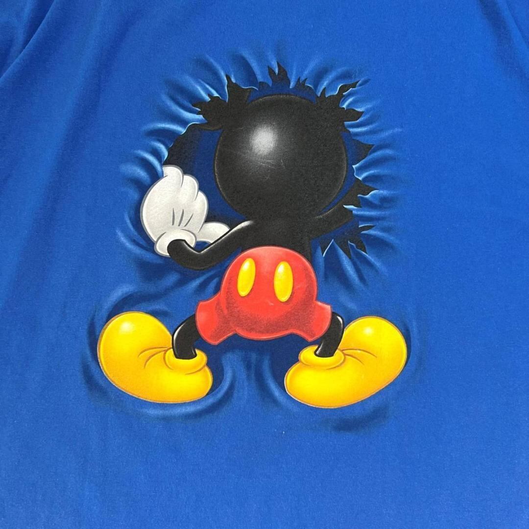 90-00s ウォルトディズニーワールド 半袖Tシャツ 2XL ブルー Walt Disney World ミッキー Mickey キャラTシャツ  突き抜け ビッグサイズ