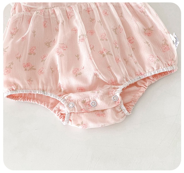 【BABY】ピオニーフラワーフリルノースリーブロンパース - 14