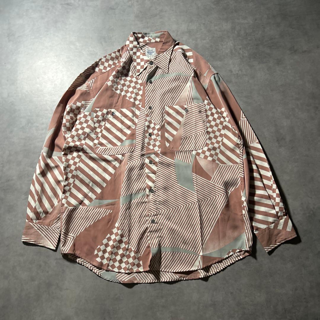 ヴィンテージ 総柄 幾何学 模様 切り替え レトロ デザイン シャツ