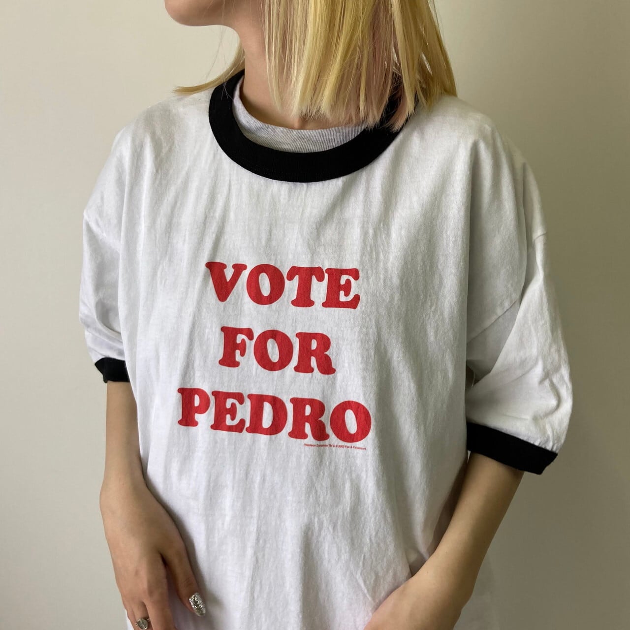 希少00sヴィンテージvote for pedro リンガーtシャツタイダイ