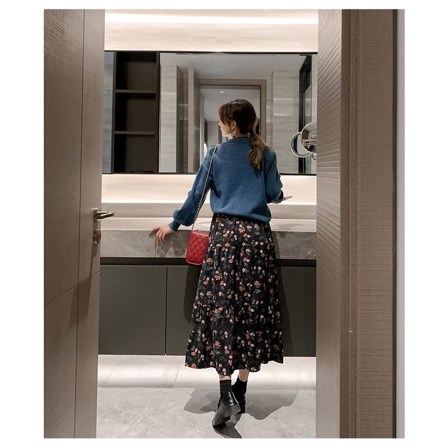 かわいい フレアスカート 花柄 ロングスカート フレア Aライン ハイ