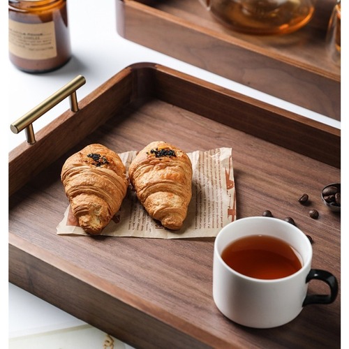 ウォールナット材 木製トレー サービングトレー 真鍮ハンドル カフェトレー ティートレー 天然木 おしゃれ 北欧 モダン