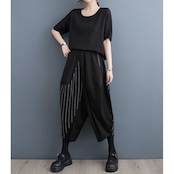 ストライプ切替 アシメトリー ワイドレッグパンツ 00149