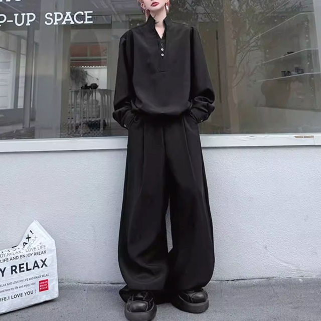 ダークエレガンスVネックセットアップワイドパンツ（ruf_02814）