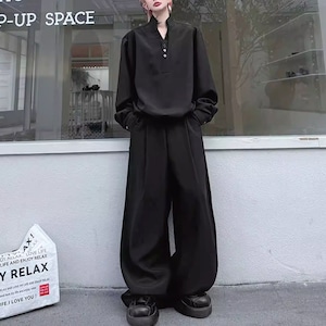 ダークエレガンスVネックセットアップワイドパンツ(ruf_02814)