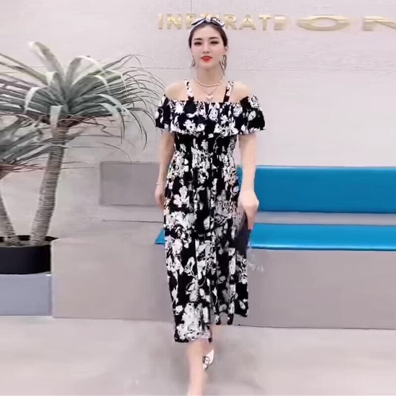 サマーストラップレスウェストドレス スタンダードフローラルスカート レトロ 大きめサイズ 夏物 花柄 ミックスインファッション41114273855