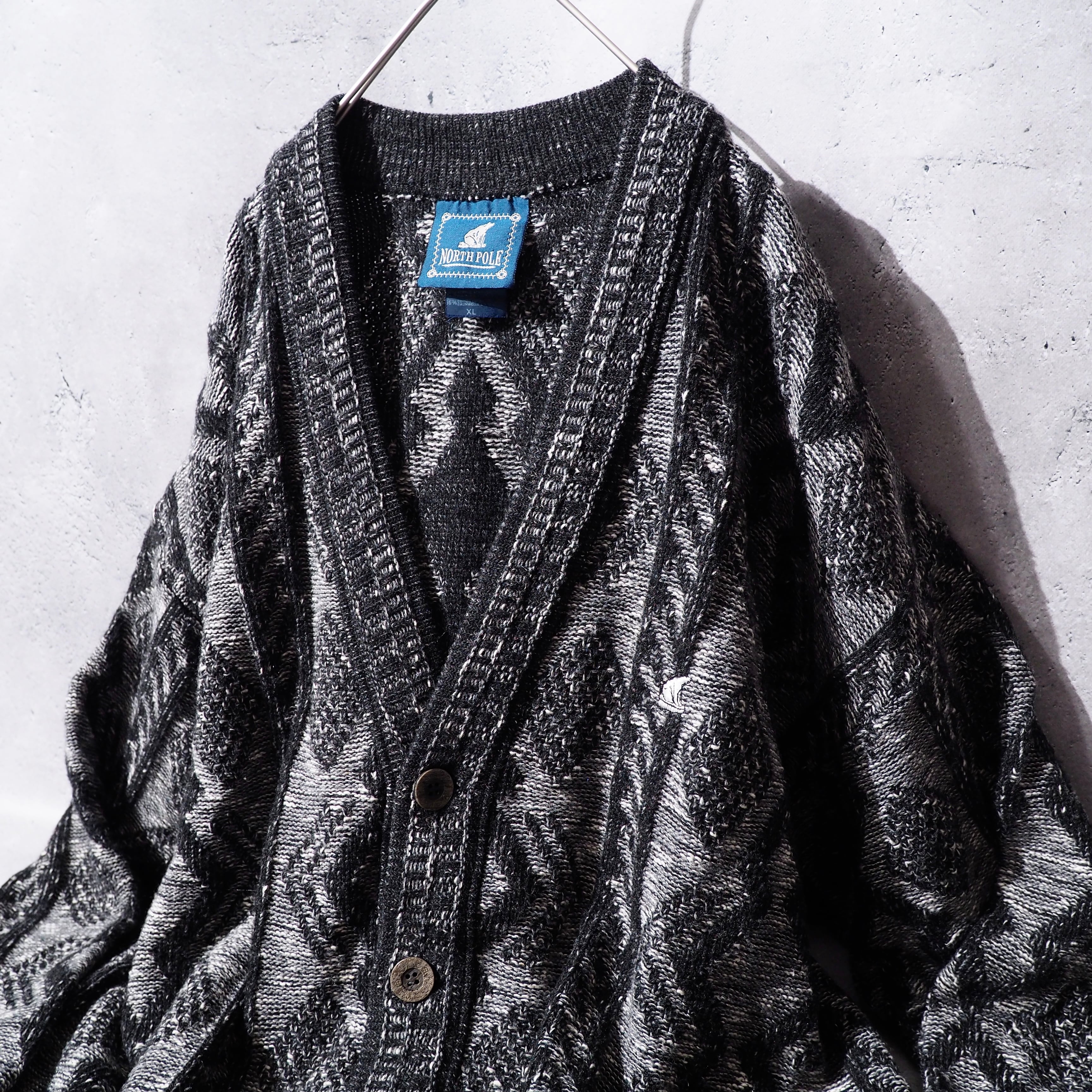 1990s " NORTH POLE " Zigzag pattern weaving vintage loose knit cardigan (made in Italy)