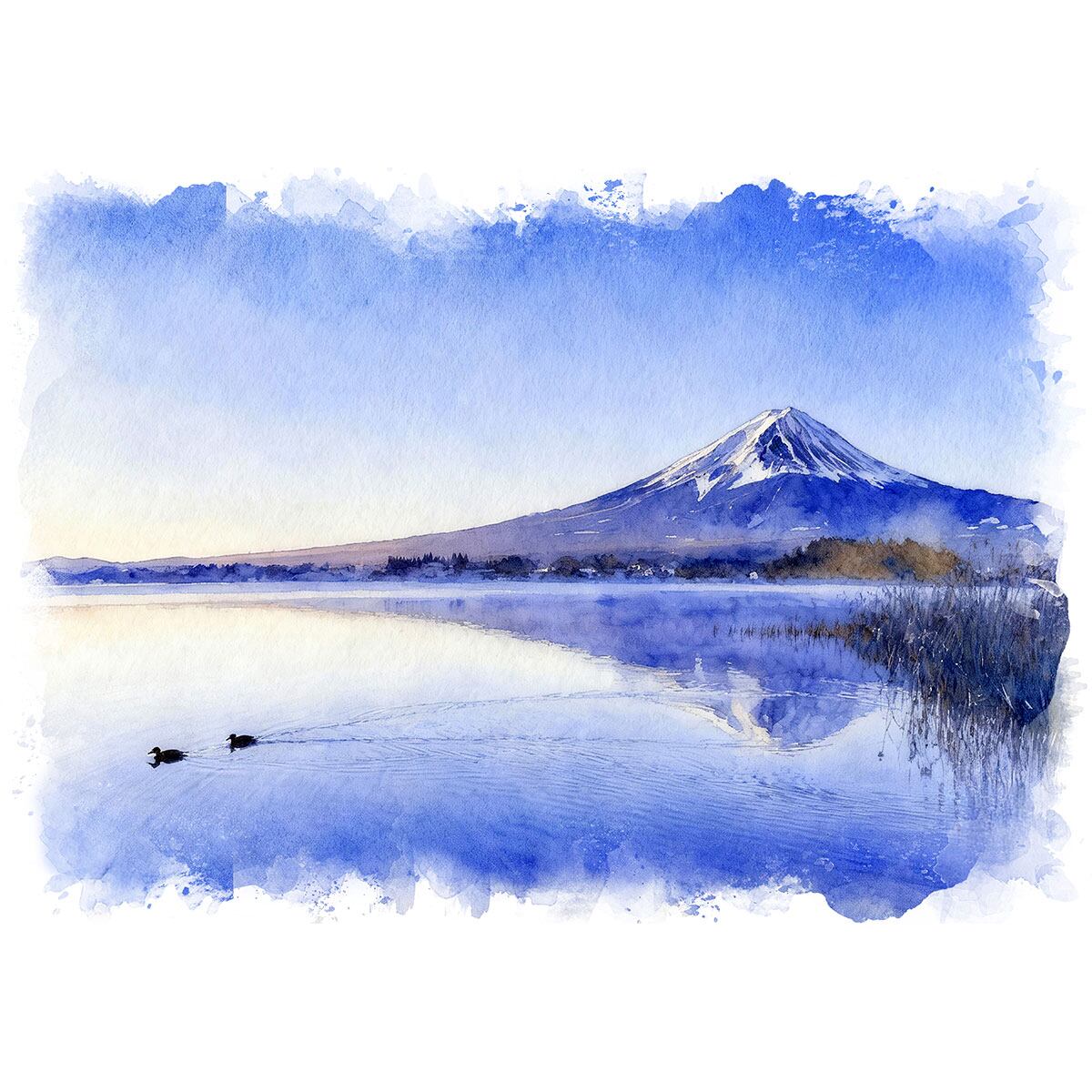 富士山 水彩画／風景画／インテリアアート 絵画 日本 富士山 風景画 インテリアアート額付き 水彩画・油絵風