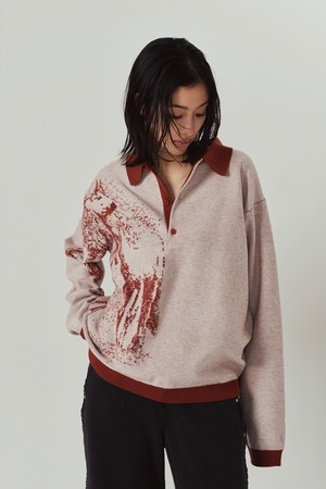Reversible Jacquard Polo Knit / RED