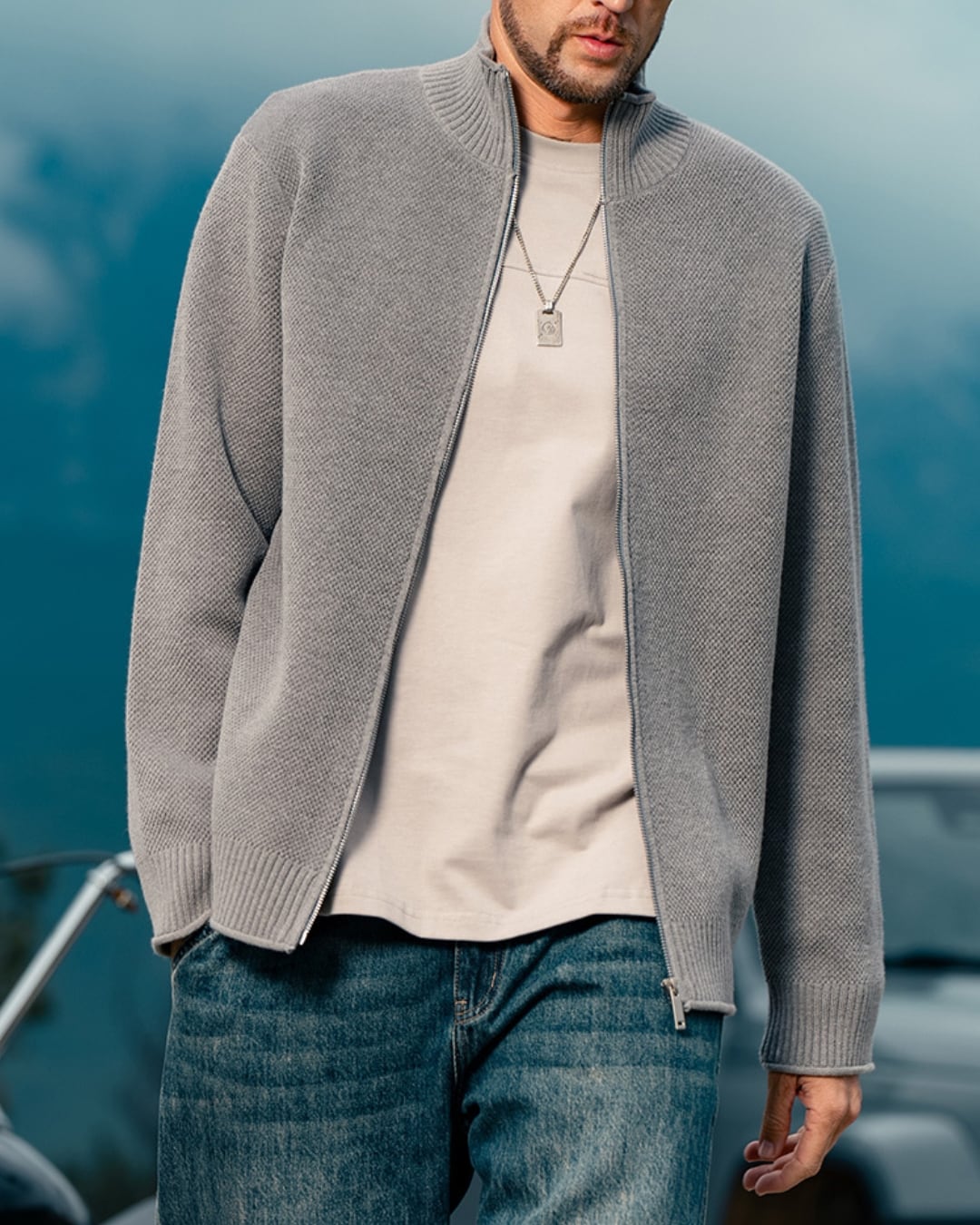 ジップアップ ニットジャケット 3色 E0242