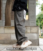 ◆ヴィンテージ加工 デニムワイドバギーパンツ◆wi-917088