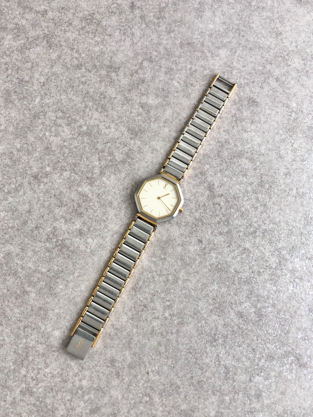 Yves Saint Laurent イヴ・サンローラン 腕時計 シルバー ゴールド オクタゴン ステンレススチール クォーツ 1030081 vintage ヴィンテージ オールド rf4piy