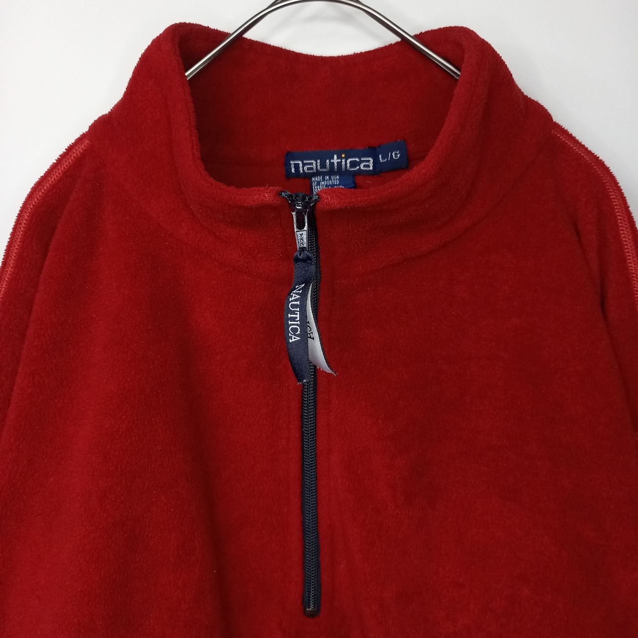 90s　アメリカ製　ノーティカ　フリース　プルオーバー　刺繍ロゴ　赤　L/G