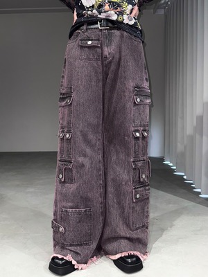 fringe wide cargo denim / black × pink