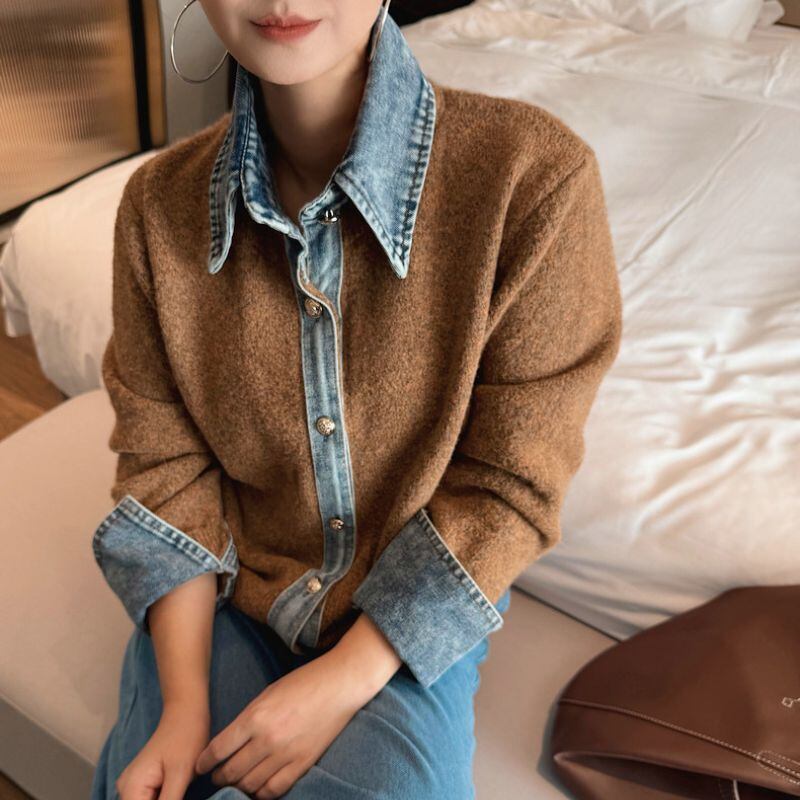 Denim knit layered sweater 00613