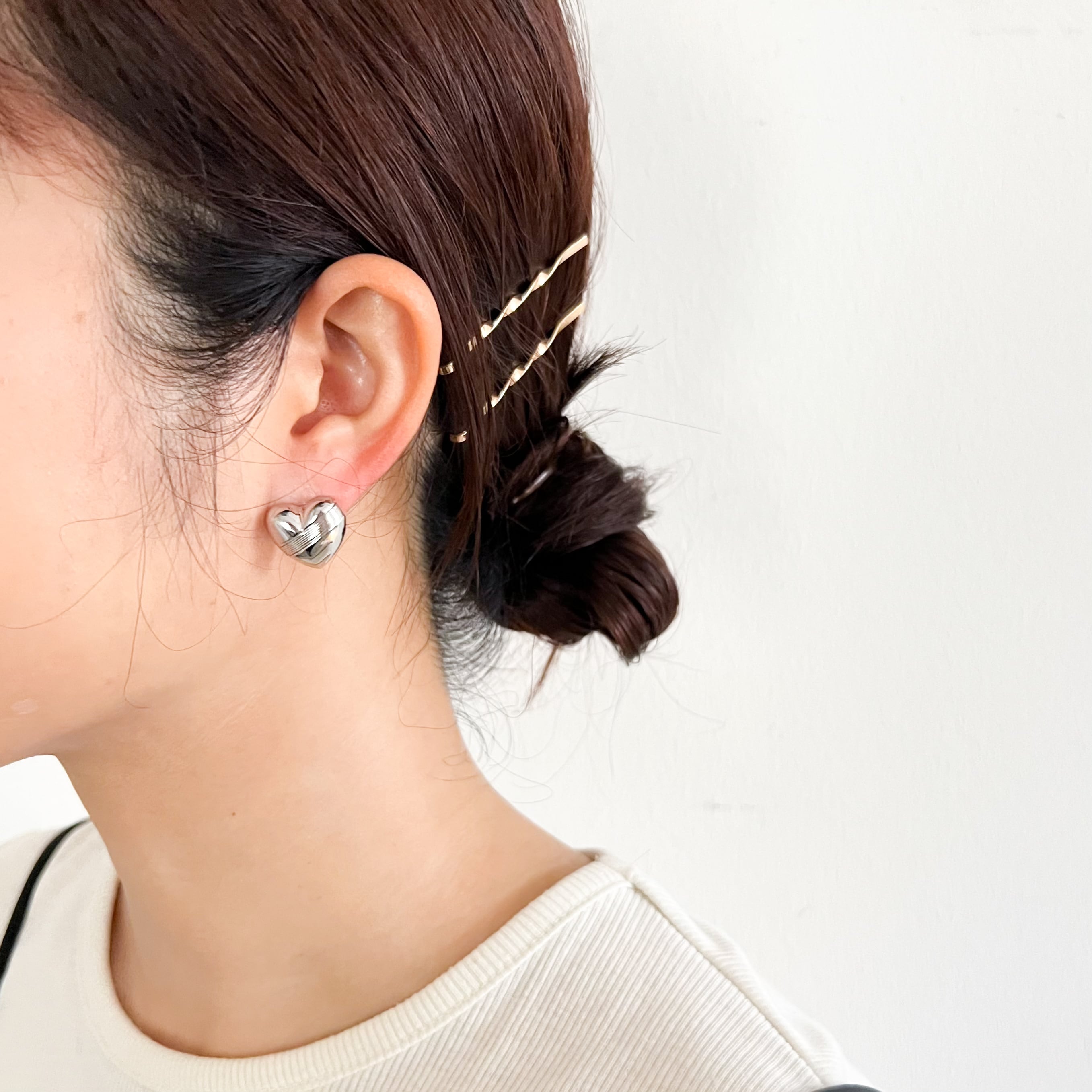 斜めストライプハートピアス(シルバー) | minima