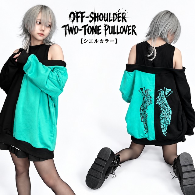 OFF-SHOULDER TWO-TONE PULLOVER【シエルカラー】