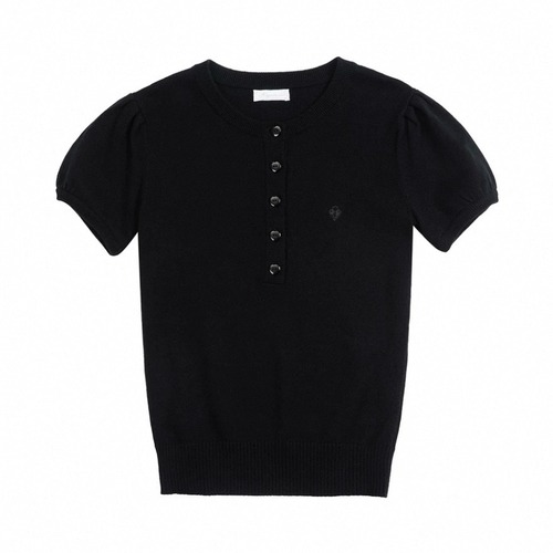 [NECYSTUDIO] Heart Lock Embroidered Black Wool T-shirt