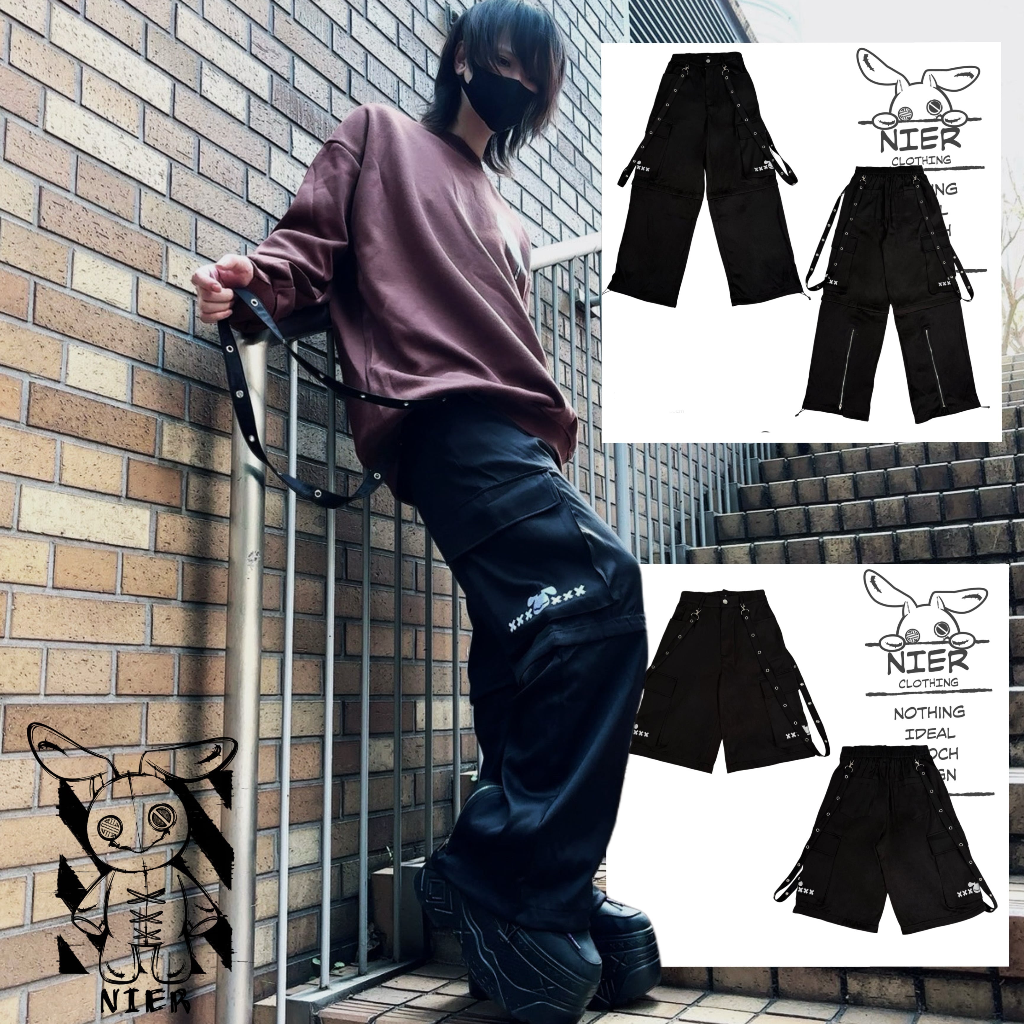 6POCKET BLACK 3WAY CARGO PANTS | NIER CLOTHING