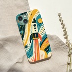 受注生産 iPhoneケース ロケットと青い波のレトロ宇宙柄｜ロケットモチーフ RFSP061C
