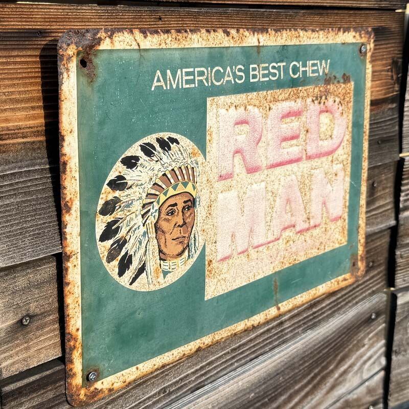 1970's US Vintage RED MAN Chewing Tobacco Embossed Metal Sign、70