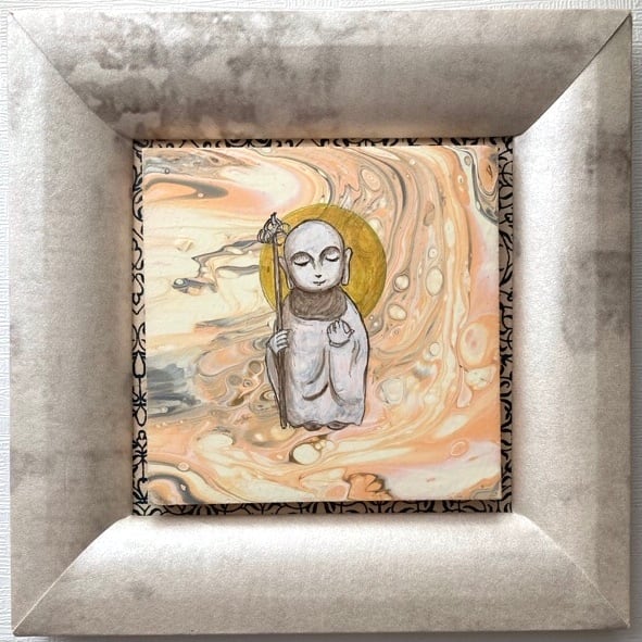 油絵　お地蔵さん フルイドアート〈お地蔵さまイラスト入〉額装タイプ | 竜胆とおひさま