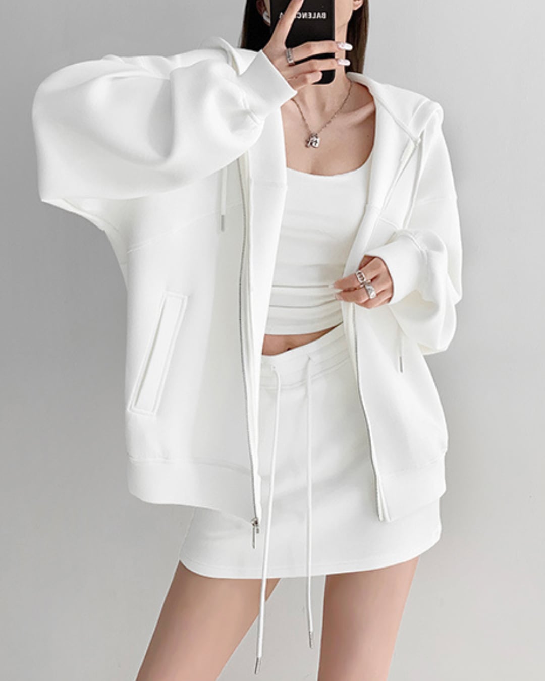 ジップアップフーディー×ミニスカートセットアップ R25025