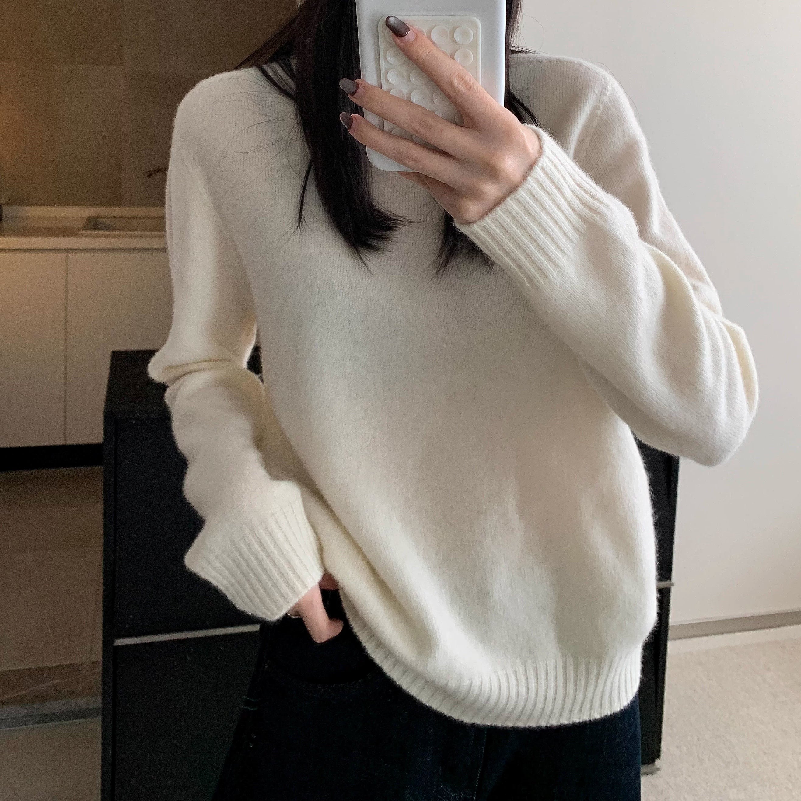 長袖 ヒップ丈 クルーネック ニット 7color ATO0111