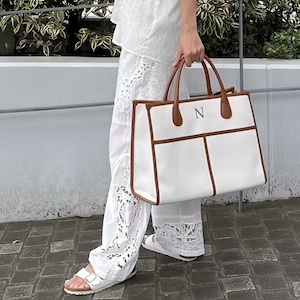 Buddy. canvas bag large【WHT×BRN】