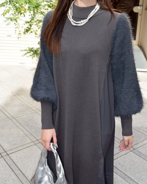 ロージー  Rosiee 袖シャギー布帛ドッキングOP