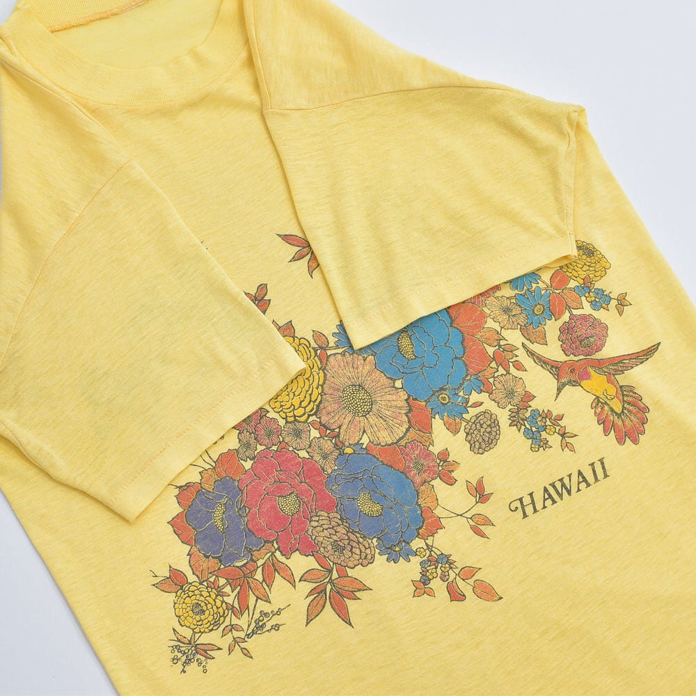 70～80s Hawaii Art design ボタニカル アート Tシャツ ハワイアン 花