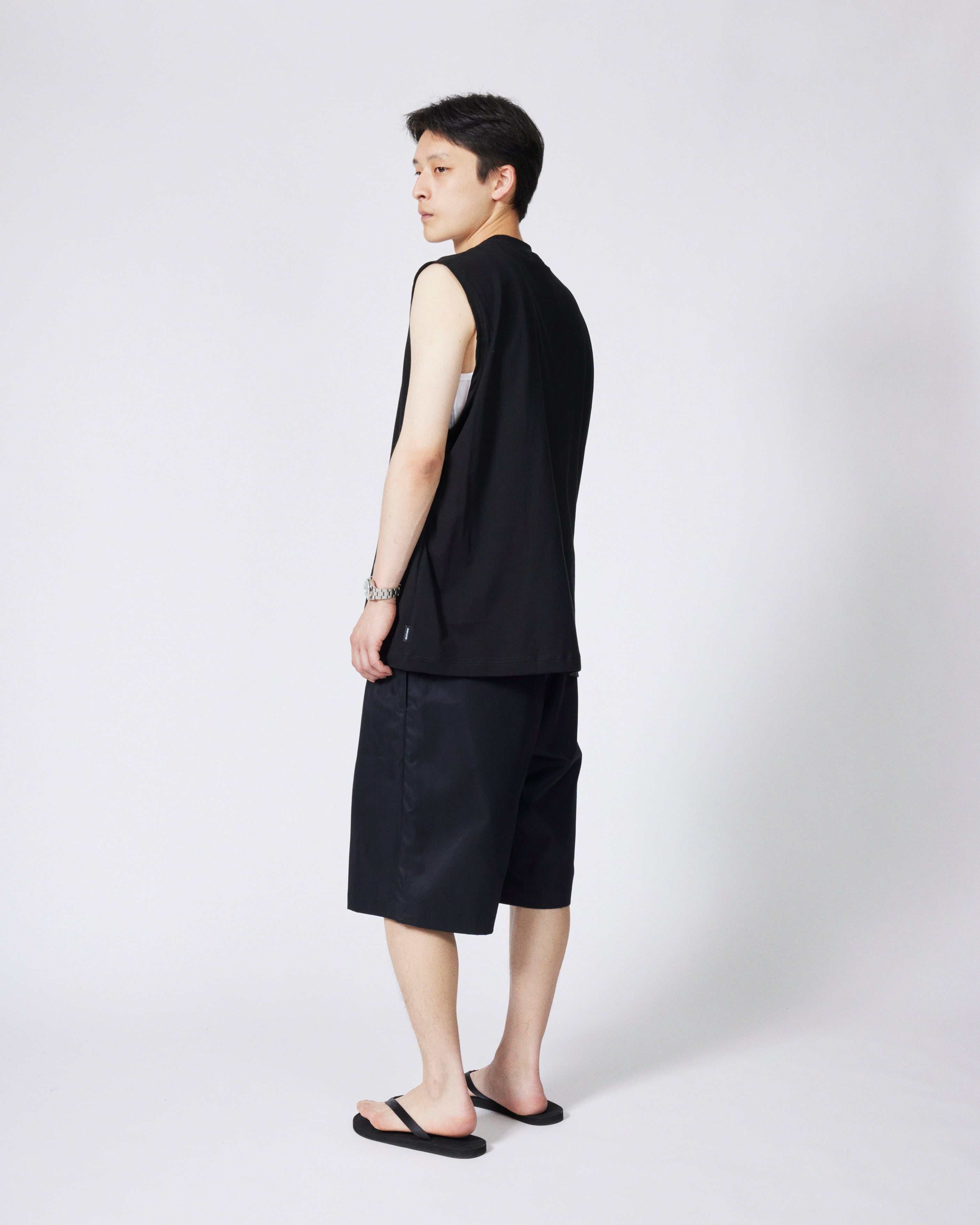 everyone high-gauge cotton no sleeve tee shirt (BLACK) | everyone