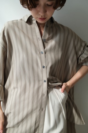 Stripe Over Shirt　ストライプ オーバーサイズシャツ　 Khaki