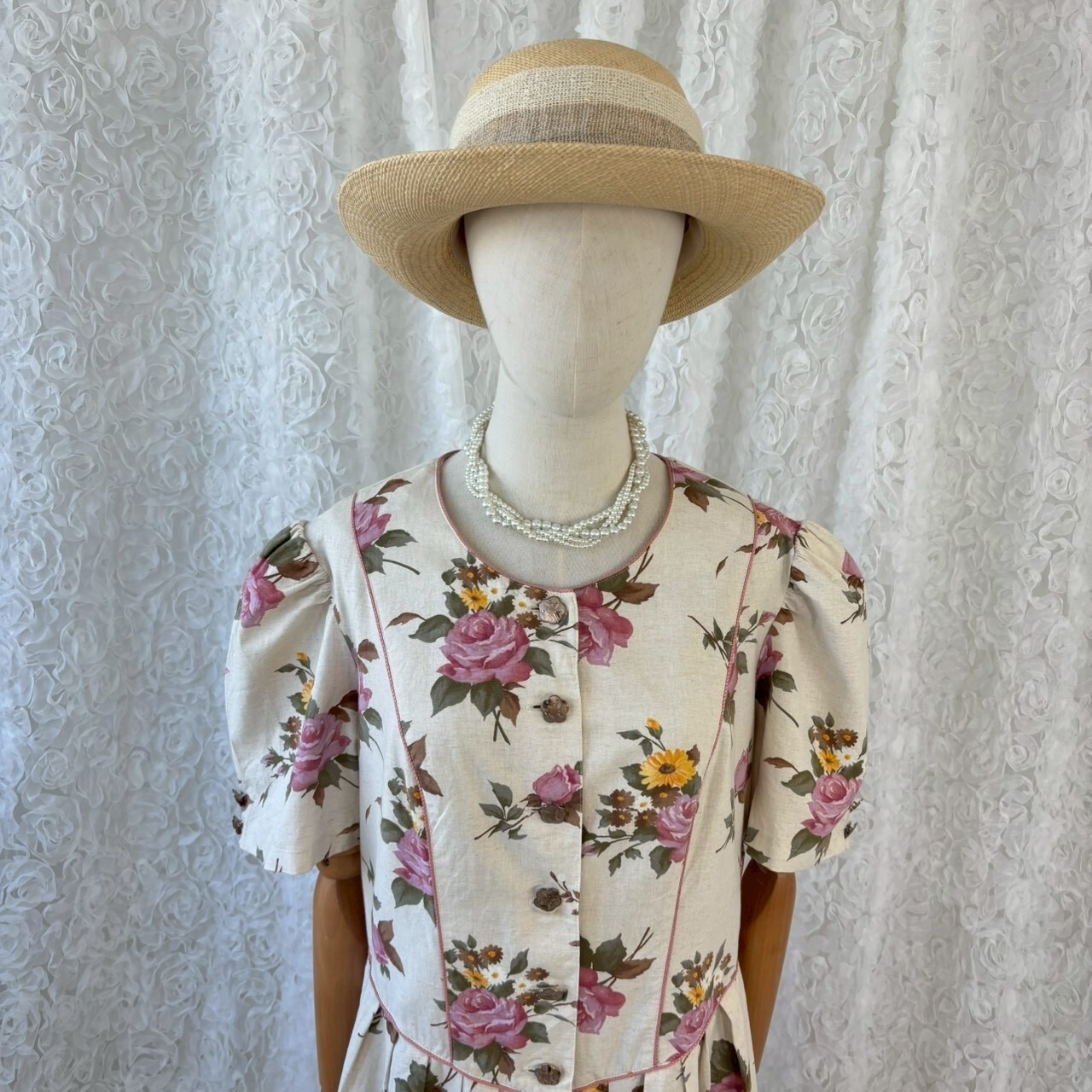 ドイツ製 Rose Dirndl リネン混 花柄ワンピース ローズプリント 