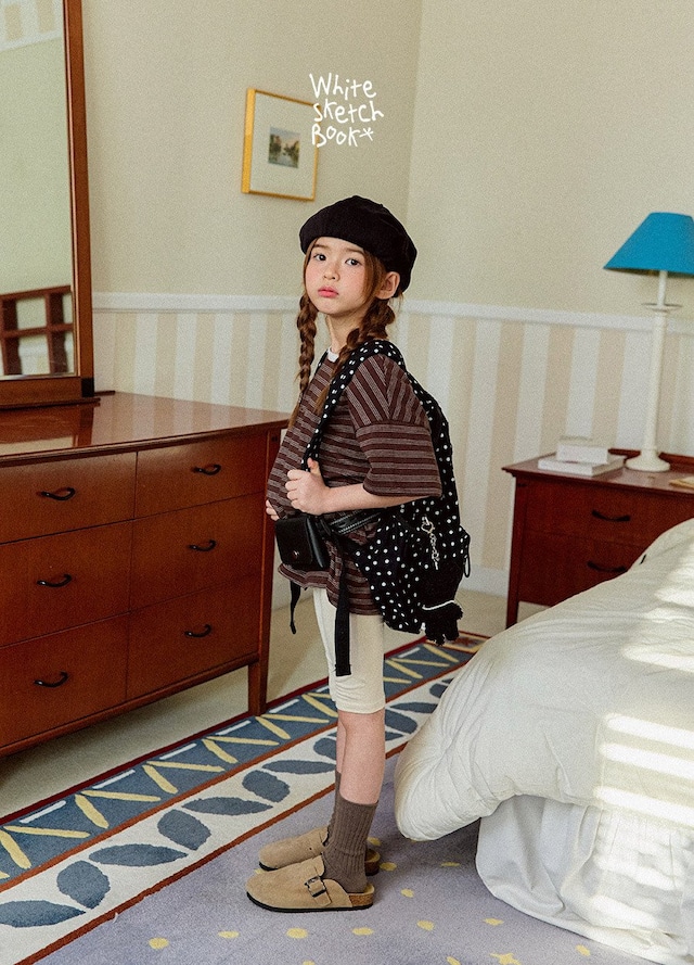 【取寄】white sketchbook|miu striped short sleeve tee|ミュウボーダー半袖T|5-17|kids&jr|26 summer