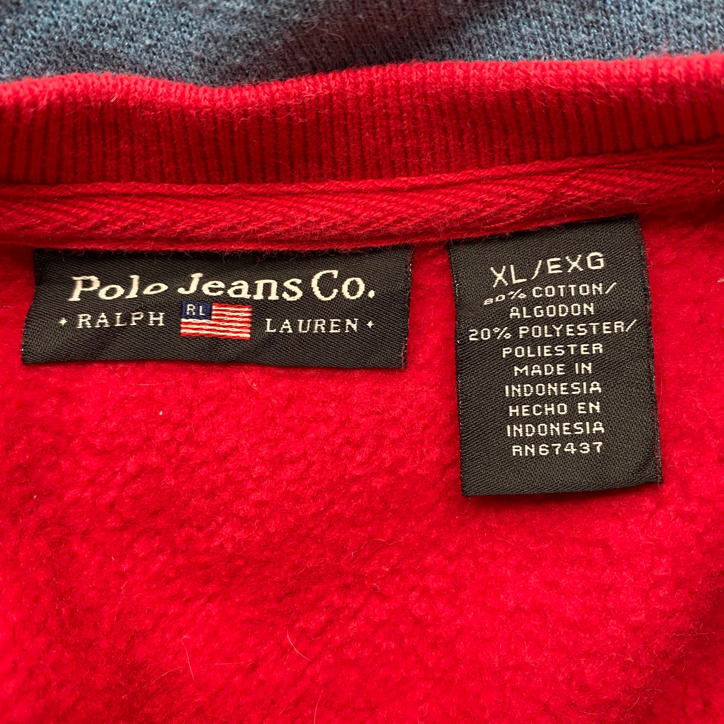 ポロジーンズ ラルフローレン ブランドロゴ 刺繍 スウェットシャツ メンズXL 古着 Ralph Lauren トレーナー POLO JEANS  COMPANY レッド 赤【スウェット】【SW20】【AN20】 | cave 古着屋【公式】古着通販サイト