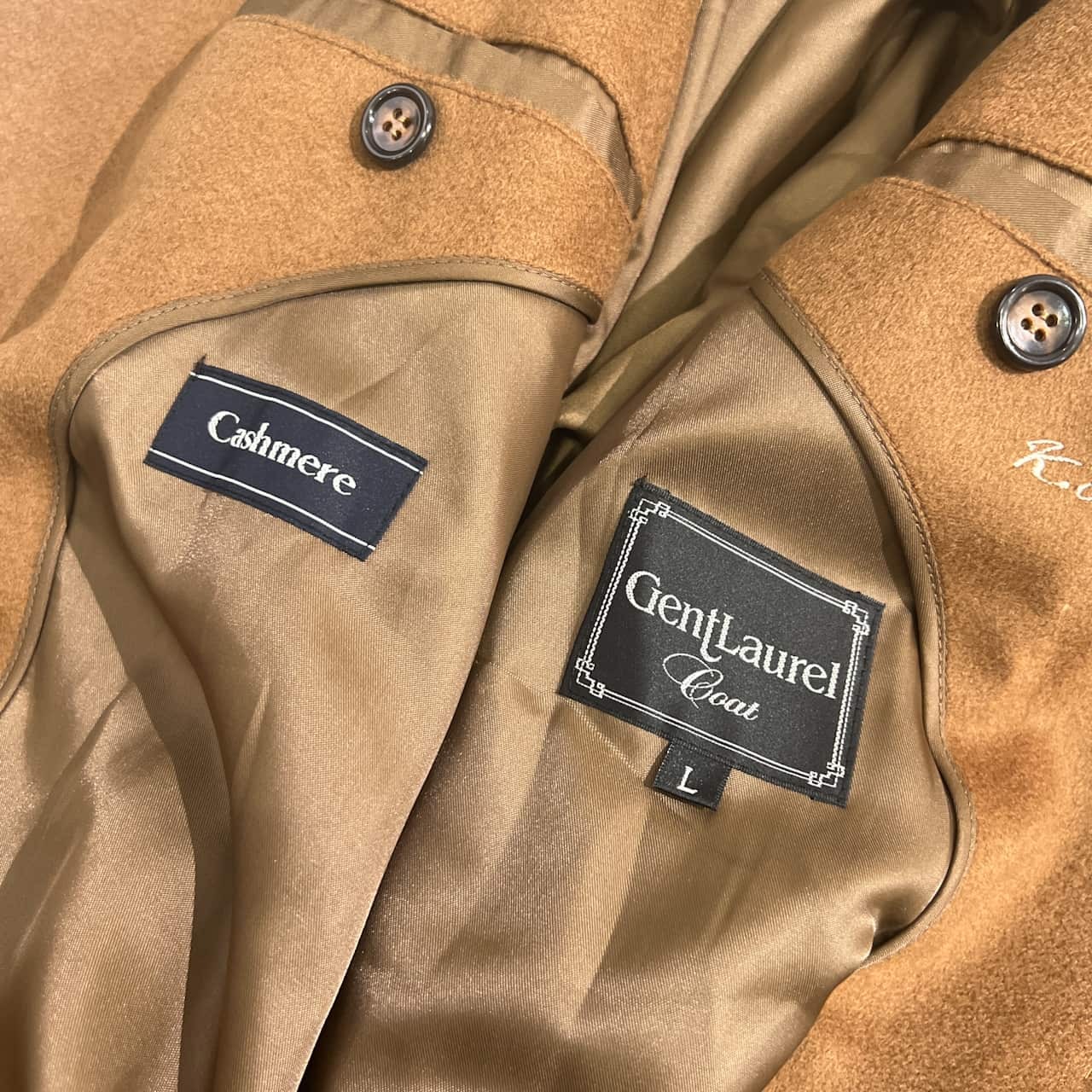 カシミヤ100% GentLaurel ジェントローレル ステンカラーコート L/ベージュ ブラウン メンズ