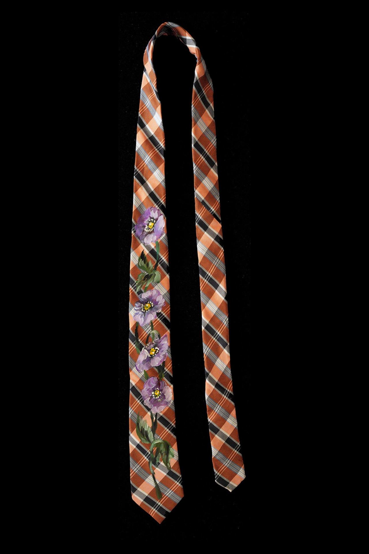 hand painted tie stripe orange check purple