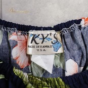 フラダンス 衣装 ワンピース ドレス ネイビー系 KY‘S ハワイ製 ハイビスカス柄 プルメリア柄 花柄 植物柄 ハワイアンプリント アロハ フラ ダンス レッスン 練習 フリル 半袖 紺 華やか 鮮やか かわいい 大人っぽい 上品 グリーン系 レッド系 ホワイト系 緑 赤 白 フリル付き カジュアル おしゃれ