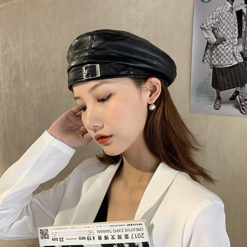 スタンダードレザーレッドブラック レトロ 帽子 ベレット ヘアアクセサリー ブラック・アイド・ピーズ48989629950