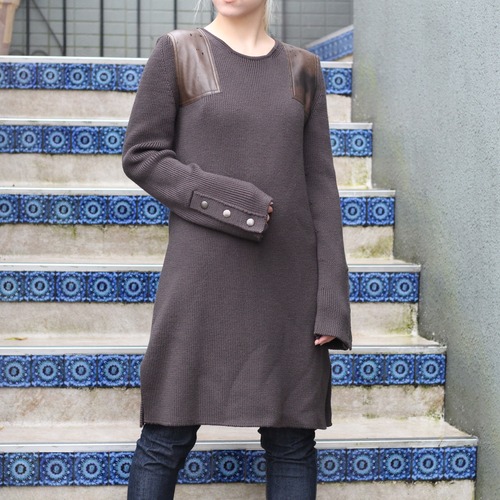 .Chloe LEATHER PUTCH WOOL ONE PIECE MADE IN ITALY/クロエレザーパッチウールワンピース2000000027388