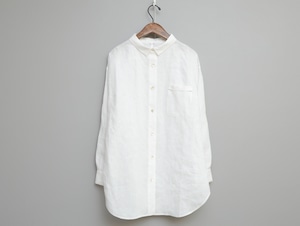 リネン高密度の角衿長袖シャツ　COL/白