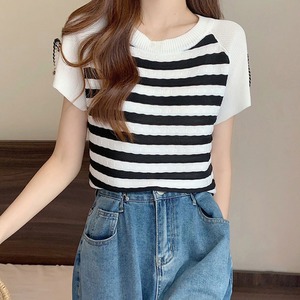 ボーダー ニット トップス レディース 春夏秋 韓国 おしゃれ 大人 かわいい サマーニット カジュアル きれいめ 半袖 薄手 大人可愛い 大人女子