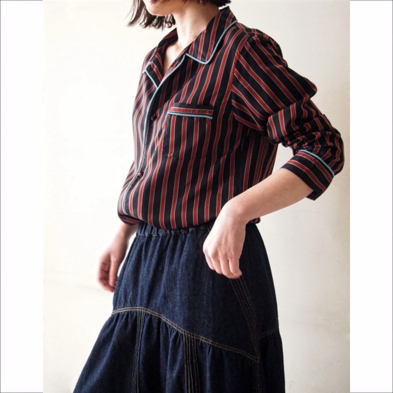 【hippiness】cupro piping stripe long shirt/【ヒッピネス】キュプラ パイピング ストライプ ロング シャツ