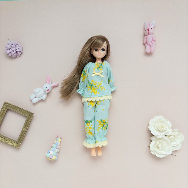 スモックパジャマ(長袖ミントミモザ)リカちゃん