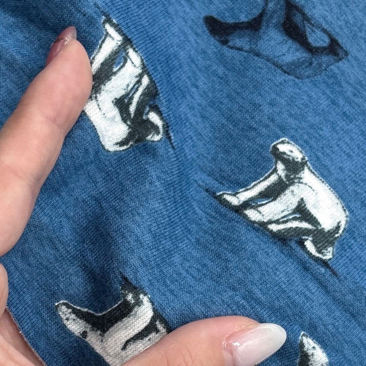 ★CT211◆オーダー50cm単位◆綿アクリル混ダンボール裏起毛ニット生地◆シロクマ◆ブルー