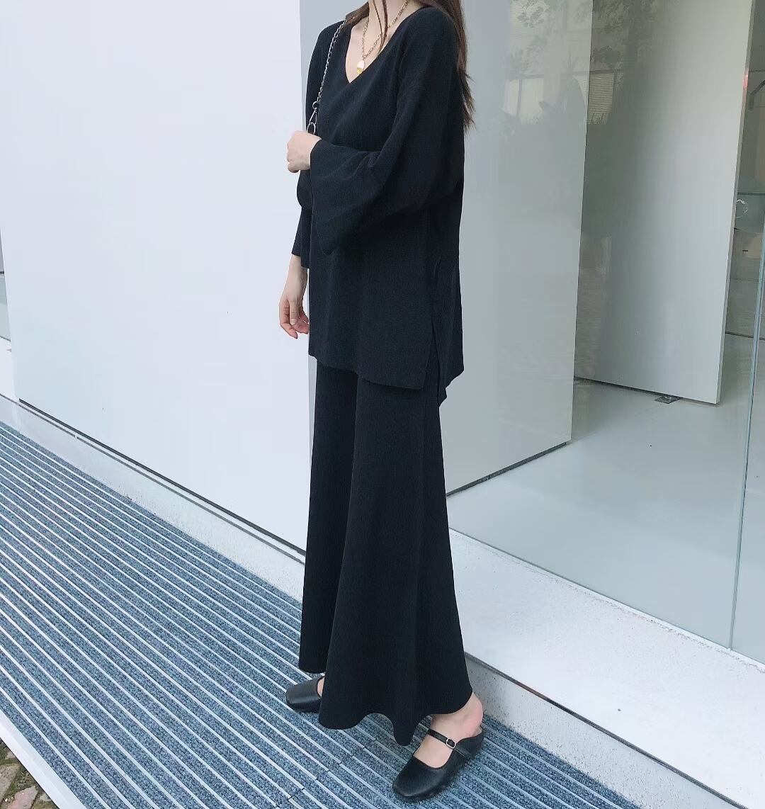 ベルト付き　ニットフレアワイドパンツセットアップ　AJ1050-D003